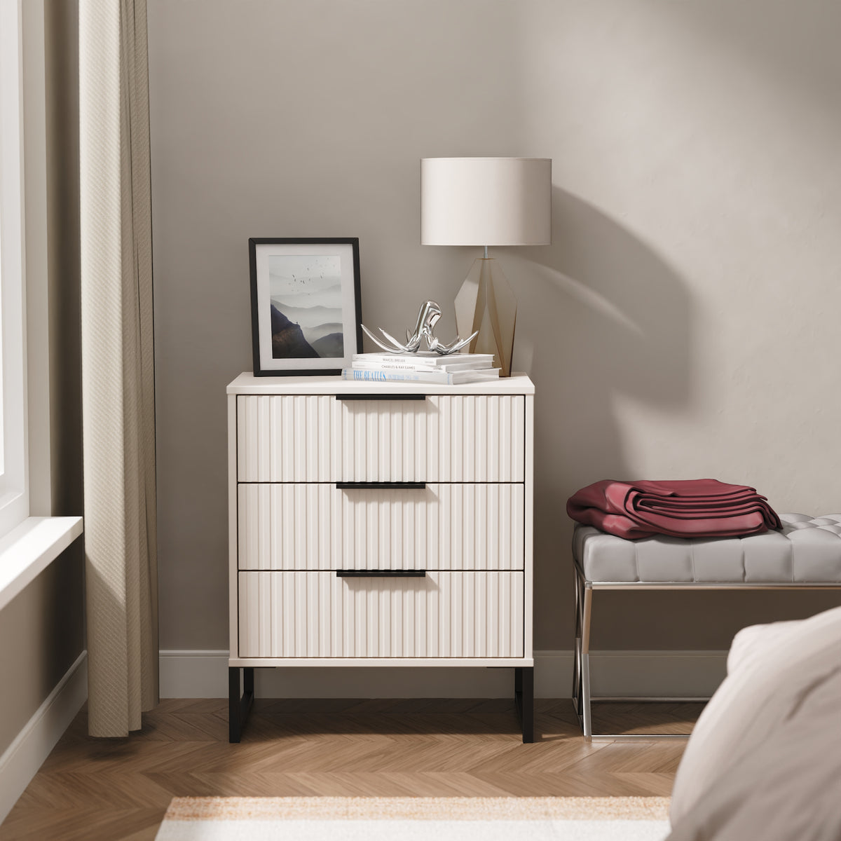 Fluted 3 Drawer Midi Chest