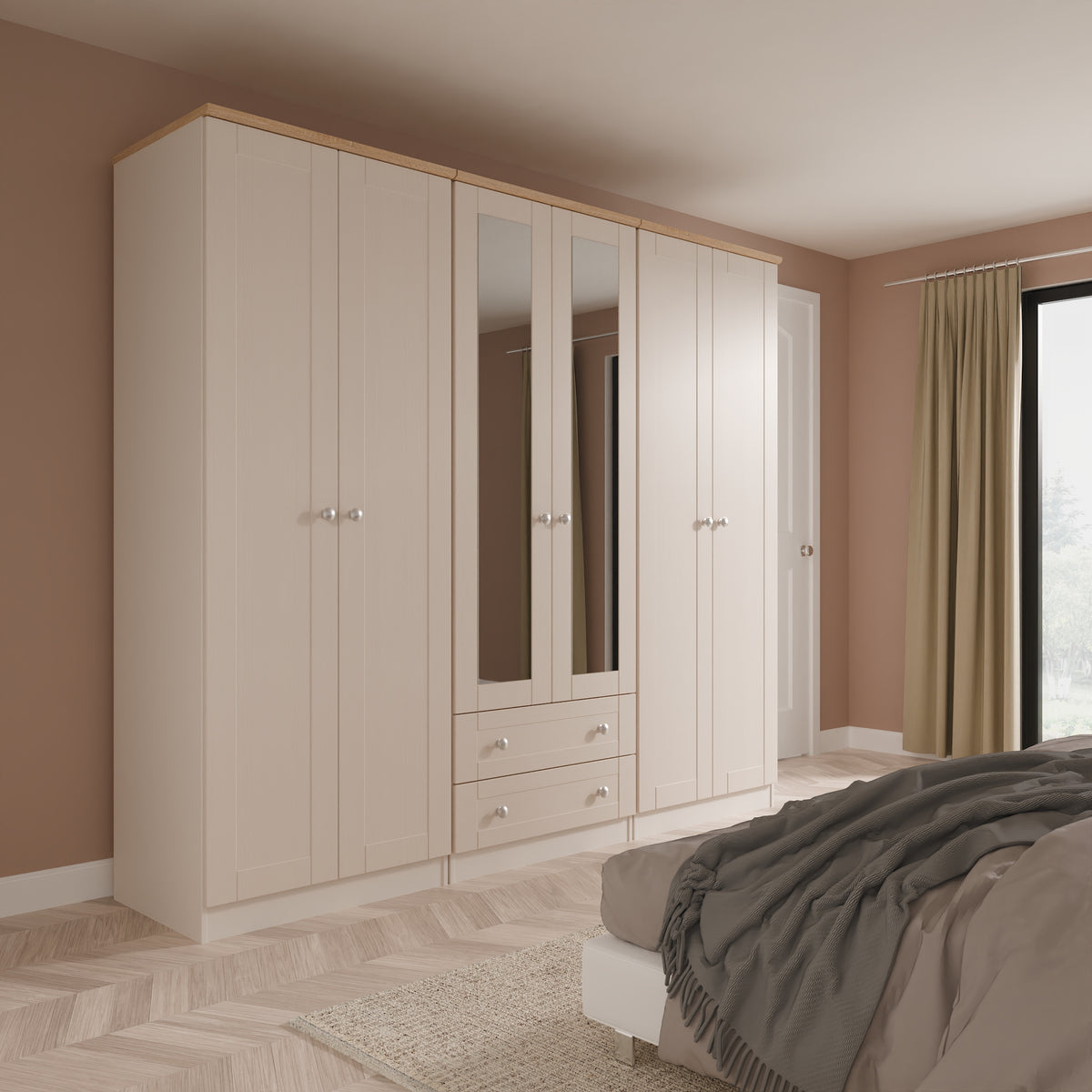Sussex Tall 6 Door 2 Drawer Mirror Robe